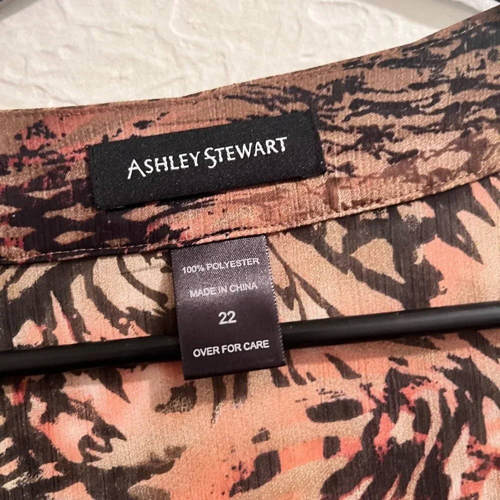 Ashley Stewart Brown Animal Print Tunic Women's‎ Long Sleeve Blouse Size 22/ 2XL